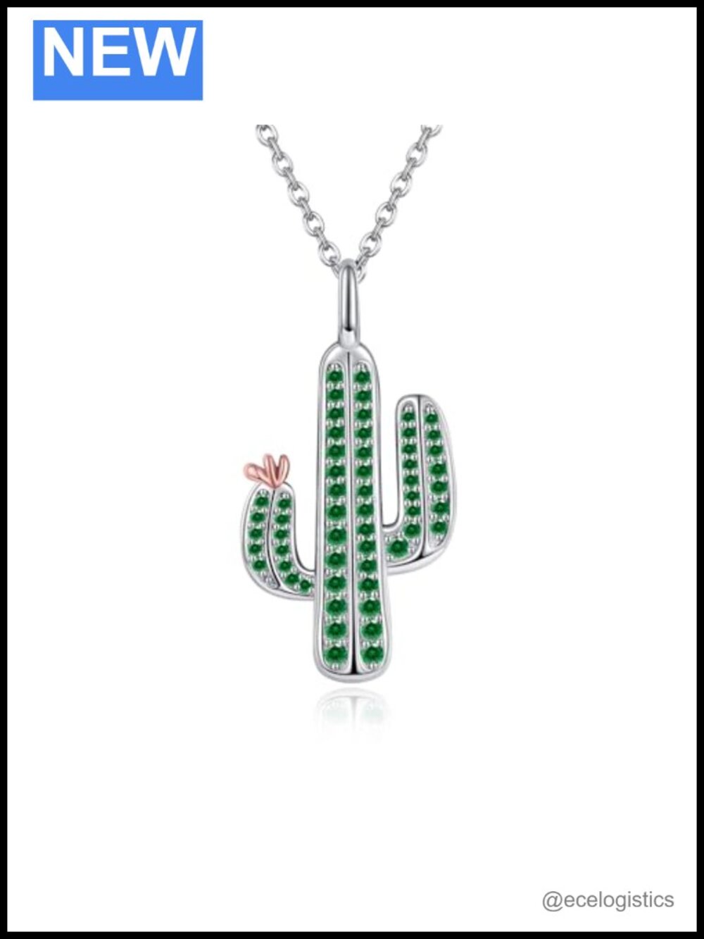 925 Sterling Silver Cactus Pendant Necklace Adjustable 18-20"